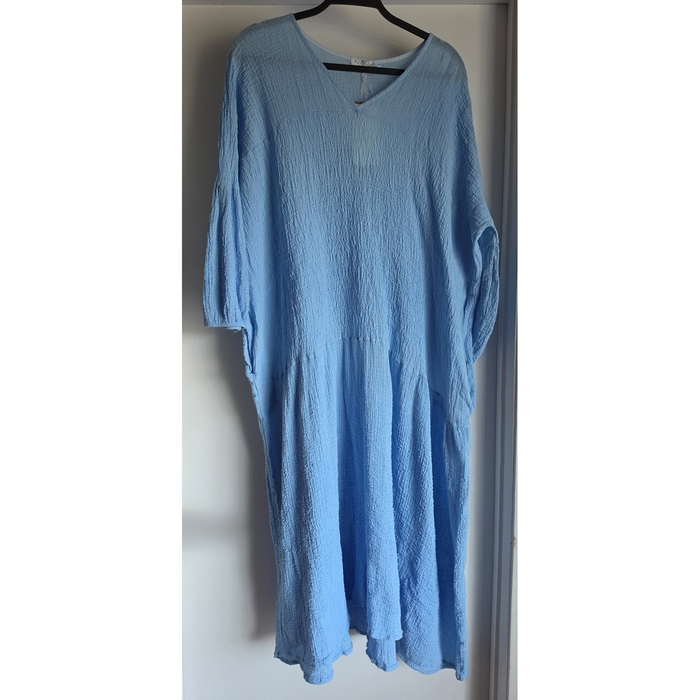 NWT Suzy D Maxi Dress ML Sky Blue Long Sleeve V-Neck Casual Boho Cotton Italy